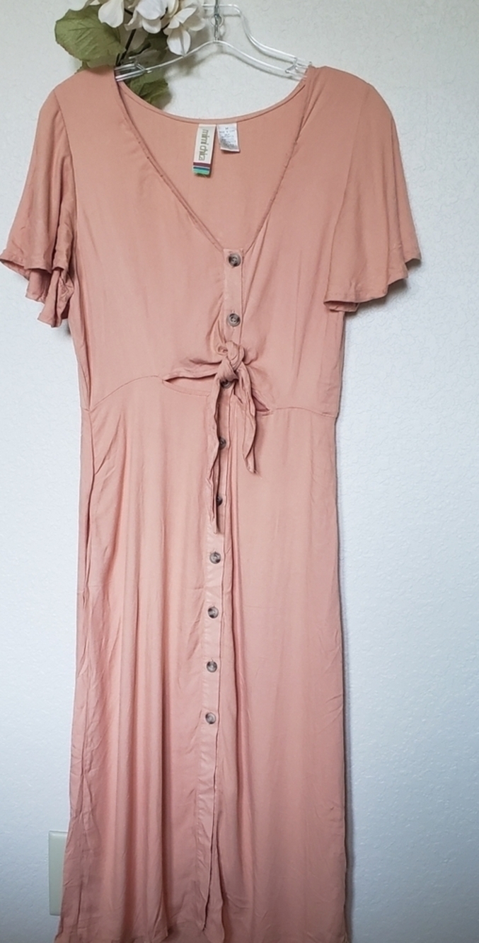Mimi Chica Cut Out Tie Midi Dress Button Down